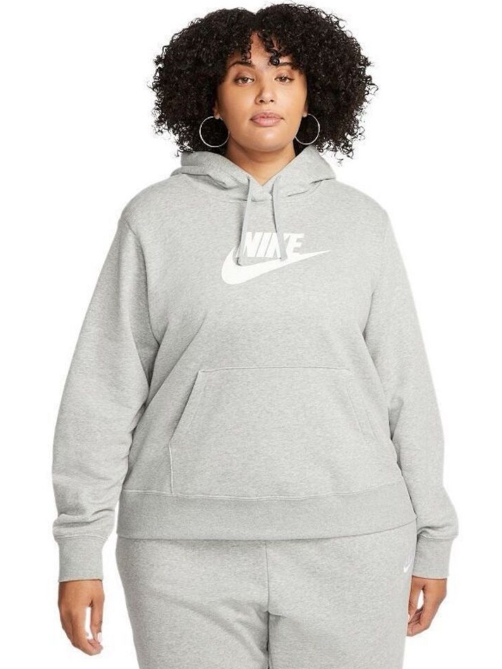 NIKE Women’s Light Gray Club Fleece Hoodie with White Swoosh Size 1X BNWOT